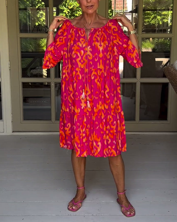 Robe ample imprimée à manches cloche