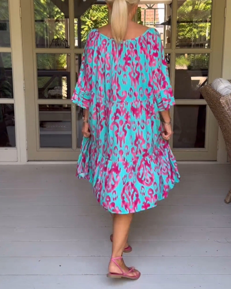Robe ample imprimée à manches cloche