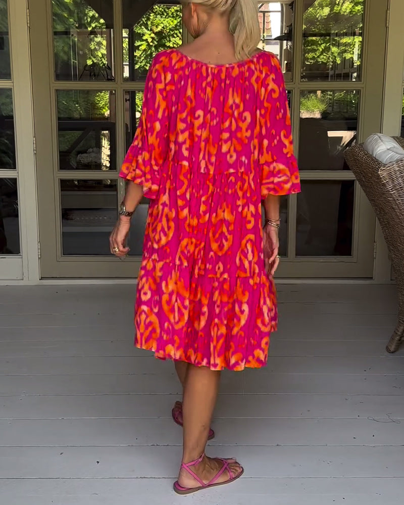 Robe ample imprimée à manches cloche