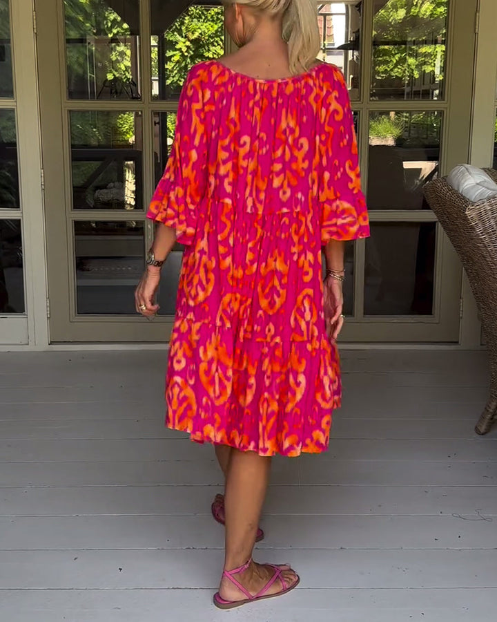 Robe ample imprimée à manches cloche