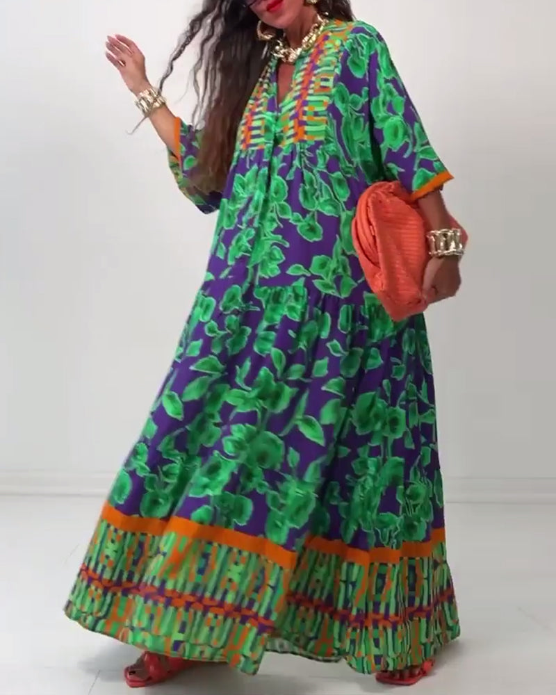 Robe longue décontractée imprimée à col en V